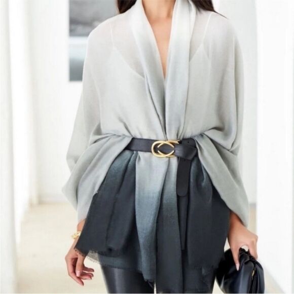 Carly Cushnie Scarf Ombre Print Black Gray and Cream - Picture 6 of 16